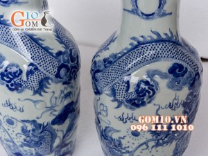 Đôi lọ lộc bình men dong Rồng nổi, cao 37cm