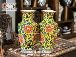 Lọ lục lăng vàng vẽ vùng dung vàng kim 50cm