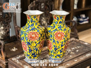 Lọ lục lăng vàng vẽ vùng dung vàng kim 50cm