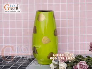 Lọ sơn mài cúp miệng màu xanh vẽ lá cao 28cm