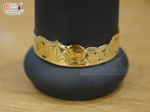 Lọ tăm gốm đen bọc đồng