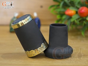 Lọ tăm gốm đen bọc đồng