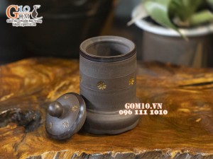 Lọ tăm gốm hồng sa khắc sao vàng