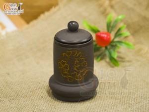 Lọ tăm gốm hồng sa khắc trăng vàng