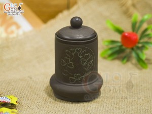 Lọ tăm gốm hồng sa khắc trăng xanh