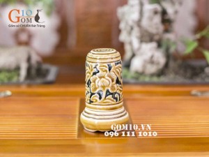 Lọ tăm men cổ khắc nổi hoa phù dung
