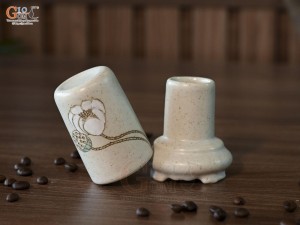 Lọ tăm men kem tấm vẽ Bạch Liên