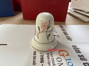 Lọ tăm men kem vẽ hoa Đào hồng