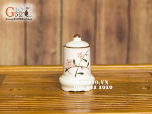 Lọ tăm men kem vẽ hoa Đào phai