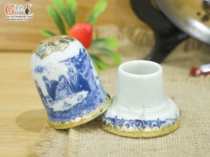 Lọ tăm men lam cảnh Trúc Lâm Thất Hiền, bọc đồng