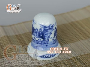 Lọ tăm men lam cổ vẽ Trúc Lâm Thất Hiền