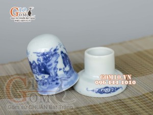 Lọ tăm men lam cổ vẽ Trúc Lâm Thất Hiền