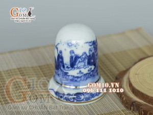 Lọ tăm men lam cổ vẽ Trúc Lâm Thất Hiền, viền vàng kim