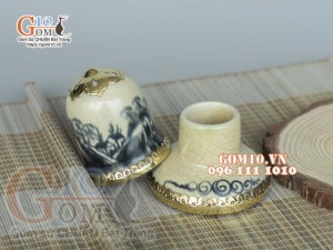 Lọ tăm men rạn cổ bọc đồng, cảnh sơn thủy