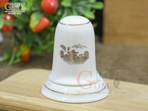 Lọ tăm men trắng họa tiết Chùa Một Cột vàng kim