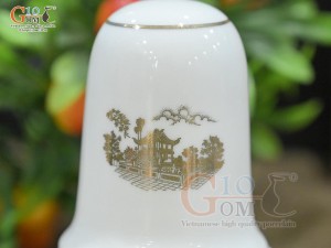 Lọ tăm men trắng họa tiết Chùa Một Cột vàng kim