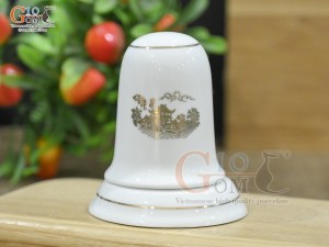 Lọ tăm men trắng họa tiết Chùa Một Cột vàng kim