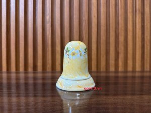 Lọ tăm men vân đá vàng vẽ hoa mai