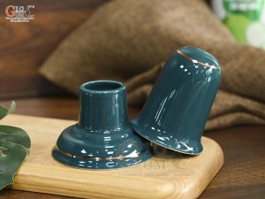 Lọ tăm men xanh kẻ chỉ vàng kim