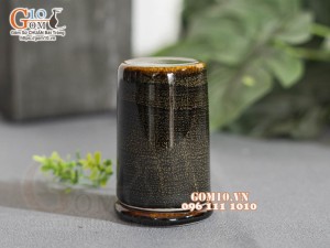 Lọ tăm thấp men hỏa biến gấm quẹt màu mật ong