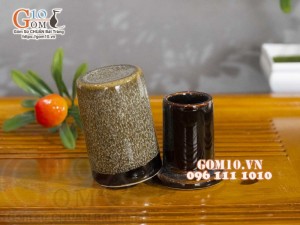 Lọ tăm thấp men hỏa biến gấm vàng