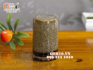 Lọ tăm thấp men hỏa biến gấm vàng