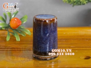 Lọ tăm thấp men hỏa biến xanh đá