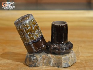 Lọ tăm tròn thấp men hỏa biến vân đá