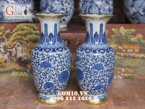 Lọ tiểu lộc bình men rong cổ vẽ chữ Thọ, bọc đồng cao 45cm