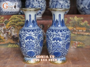 Lọ tiểu lộc bình men rong cổ vẽ chữ Thọ, bọc đồng cao 45cm