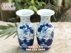 Lọ tiểu lộc bình men rong cổ vẽ Hoa Sen 28cm
