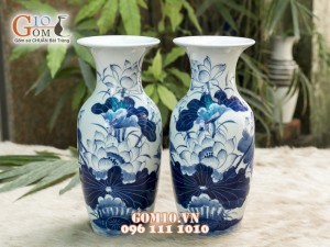 Lọ tiểu lộc bình men rong cổ vẽ Hoa Sen 36cm