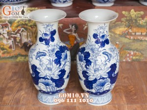 Lọ tiểu lộc bình men rong cỏ vẽ hoa sen cao 50cm ( Hàng vẽ tay )