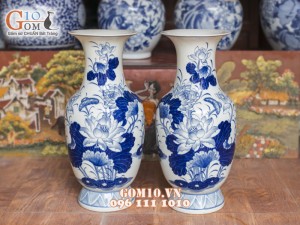 Lọ tiểu lộc bình men rong cỏ vẽ hoa sen cao 50cm ( Hàng vẽ tay )