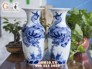 Lọ tiểu lộc bình men rong cổ vẽ rồng 32cm