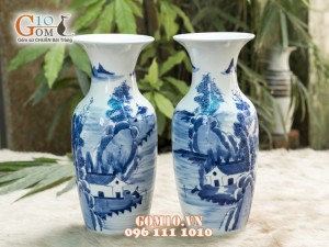 Lọ tiểu lộc bình men rong cổ vẽ Sơn Thủy 42cm