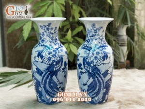 Lọ tiểu lộc bình men rong cổ vẽ Trĩ Đào 36cm