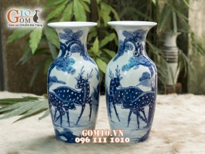 Lọ tiểu lộc bình men rong cổ vẽ Tùng Hươu 36cm