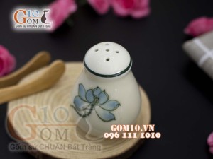 Lọ tiêu men kem vẽ Sen xanh