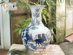 Lọ tỏi men rong cổ cảnh Mã Đáo Thành Công 50cm - Vẽ Vàng 24k