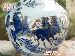 Lọ tỏi men rong cổ cảnh Mã Đáo Thành Công 50cm - Vẽ Vàng 24k