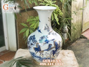 Lọ tỏi men rong cổ cảnh Mã Đáo Thành Công 50cm - Vẽ Vàng 24k