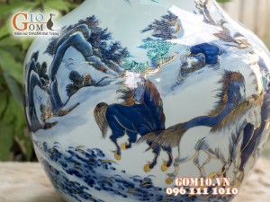 Lọ tỏi men rong cổ cảnh Mã Đáo Thành Công 50cm - Vẽ Vàng 24k