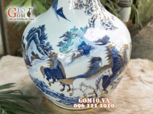 Lọ tỏi men rong cổ cảnh Mã Đáo Thành Công 50cm - Vẽ Vàng 24k