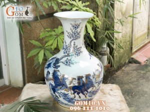 Lọ tỏi men rong cổ cảnh Mã Đáo Thành Công 46cm - Vẽ Vàng 24k