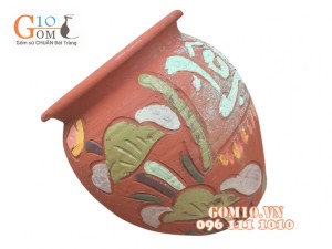 Lọ Vát Gốm khắc Lộc Sen 20x16cm