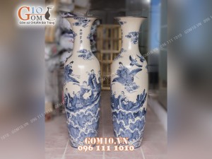 Lộc bình men rạn cổ vẽ Bát Tiên 1m6 (chiều cao cả chân kê 1m75)