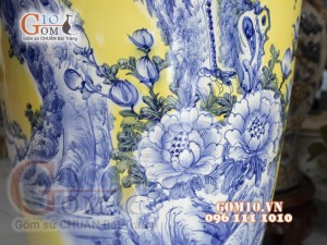 Lộc bình nền vàng vẽ Bách Hạc Quần Tùng cao cấp, 1m55 (cả chân kê)