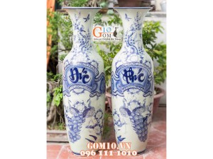 Lộc bình Phúc - Đức men lam bóng cao 1m55