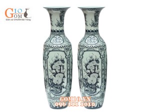 Lộc bình tử cảnh vẽ nổi men chàm 1m55 (cả chân kê)